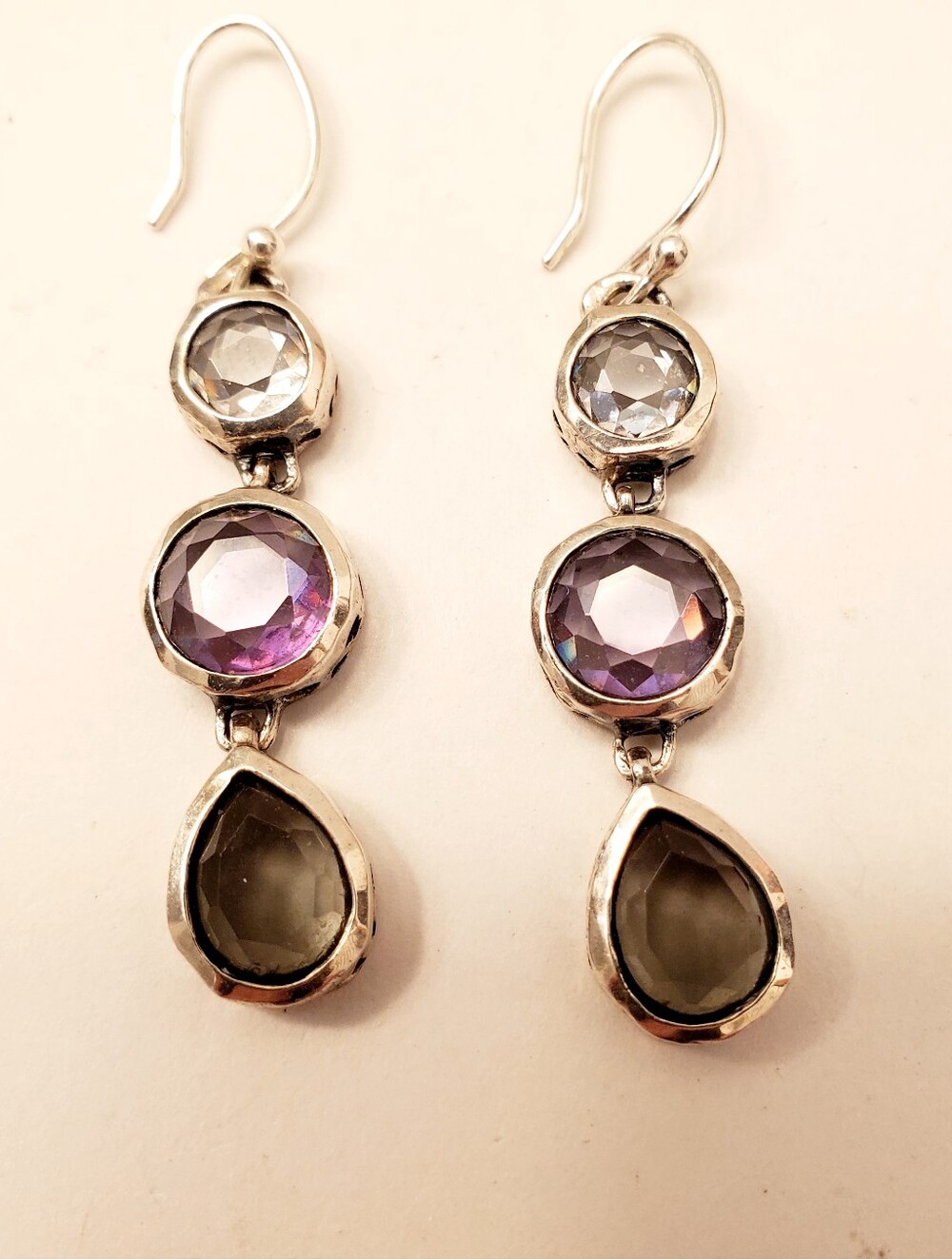 SILPADA Sterling Silver Triple-Drop Purple & Gray PLUM PRETTY CZ Earrings